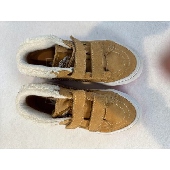 VANS Tan LEATHER Sherpa Fur Shoes SK8-Mid Reissue V MTE-1 Youth 13.5 - Picture 8 of 11